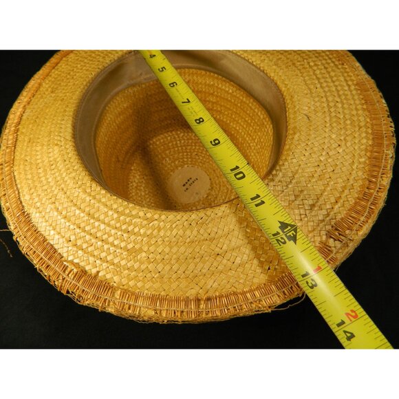 Vtg Italian Straw Hat With Figurine & Accents 1950s Boater Gatsby Autumn Fall - Picture 7 of 16